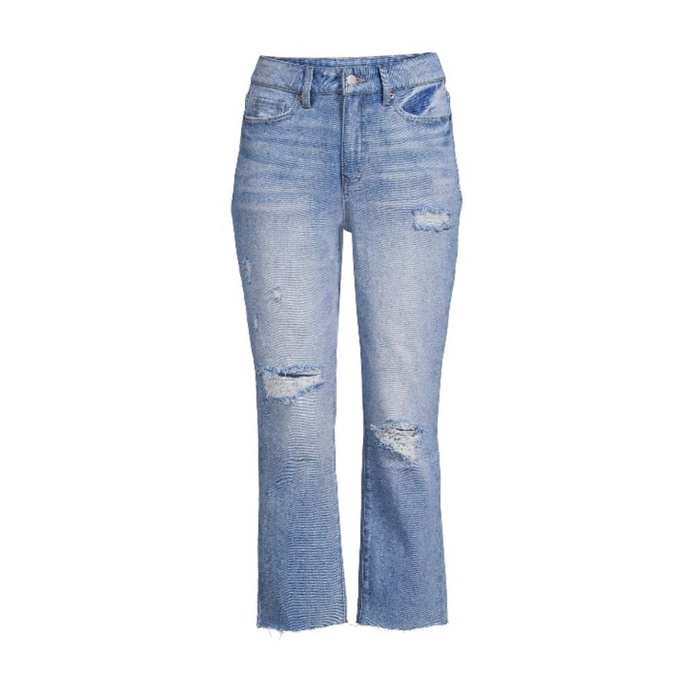 Women’s High-Rise Destructed Denim Cropped Straight Leg Jeans Pants Size 18